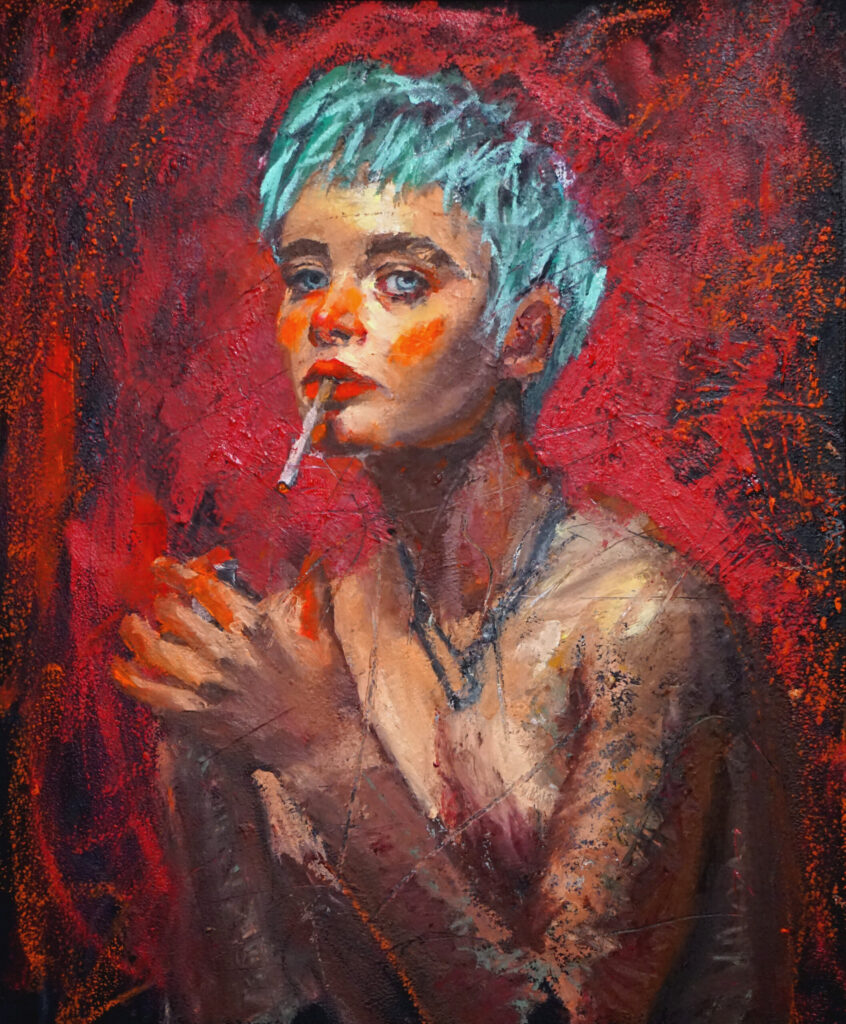 Girl Smoking Red Background